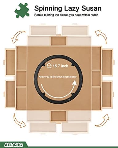 ALL4JIG 1500 Pieces Rotating Puzzle Board with 6 Drawers and Cover,25"x34"Portable Wooden Jigsaw Puzzle Table for Adults,Lazy Susan Spinning Puzzle Boards Birthday Gift for mom - Image 6