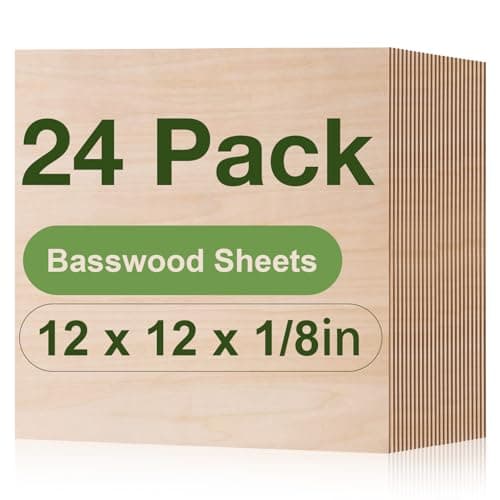 Rowood 24 Pack Basswood Sheets,12x12x1/8inch,3mm Basswood for Laser Cutting,Adult Craft Kits,Thin Plywood Board Unfinished Wood,DIY Ornaments and Architectural Model - Image 1
