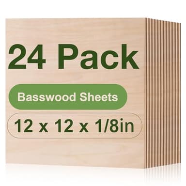 Rowood 24 Pack Basswood Sheets,12x12x1/8inch,3mm Basswood for Laser Cutting,Adult Craft Kits,Thin Plywood Board Unfinished Wood,DIY Ornaments and Architectural Model - Image 1