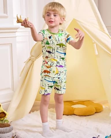 babee Reshinee Bamboo Viscose Toddler Dinosaur Pajamas Boys Girls Kids Baby Cool Short Summer Pjs Set 4-5T Two Piece - Image 5