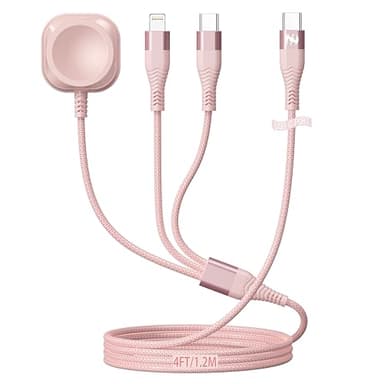 Apple Watch Charger 4FT Multi Charging Cable, Magnetic Nylon Braided USB C Port to Lightning Type-C Cord iWatch Wireless Charger 3 in 1 Charging Wire for Airpods Apple iPhone iPad iWatch Phone - Image 1