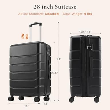 Sweetcrispy 28 inch Luggage, Hard Shell ABS Suitcase with TSA Lock, Black - Image 8