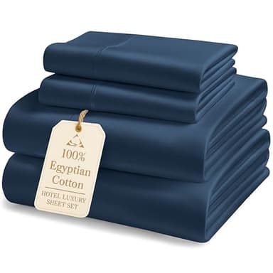 LANE LINEN 100% Egyptian Cotton Queen Sheet Set, 16 inch Deep Pocket Fully Elasticized French Reinforced Pocket Seams for Soft, Comfy & Fresh Bed Eco Friendly Cooling Sheets Queen -Estate Blue - Image 1