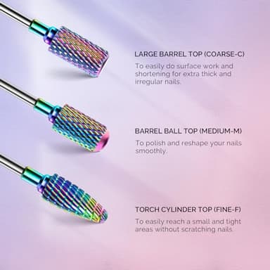 MelodySusie Nail Drill Bits Set, 7pcs Tungsten Carbide Diamond Nail Drill Bits for Acrylic Nails Poly Gel Cuticle Remove, 3/32'' Professional Nail Bits for Nail Drill Efile, Manicure Pedicure Tools - Image 5