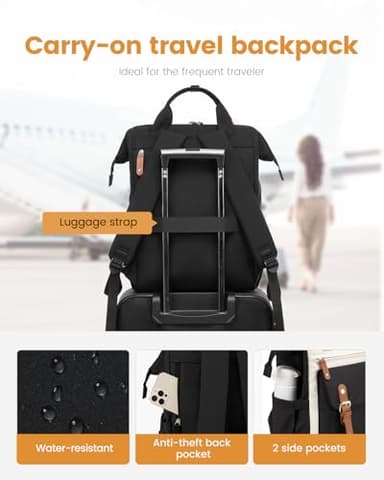 LOVEVOOK 17 Inch Laptop Backpack for Women Work Travel Backpacks Purse, Nurse Bag Teacher Business Laptop Computer Bag, Fashion College Backpack Casual Daypack, Black-Beige-Brown - Image 5