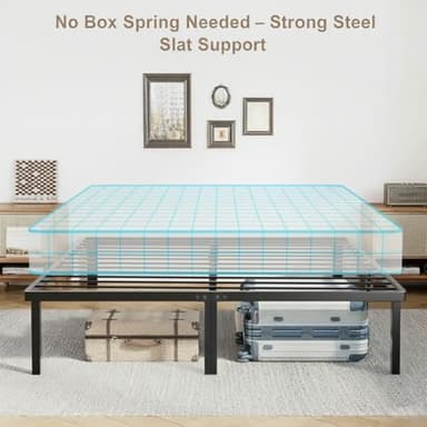 Queen Size Bed Frame - Metal Platform Bed Frames Mattress Foundation with Steel Slat Support, No Box Spring Needed, Storage Space Under Base, Easy Assembly, Black - Image 4