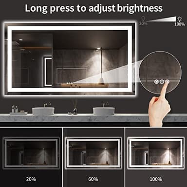LOAAO 72X40 LED Bathroom Mirror with Lights, Anti-Fog, Dimmable, Backlit + Front Lit, Lighted Bathroom Vanity Mirror for Wall, Memory Function, Tempered Glass, ETL Listed - Image 3