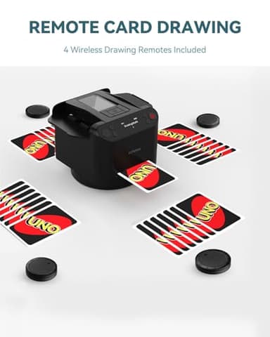 KPAW Automatic Card Shuffler and Dealer - 1-2 Decks Support 12 Players, 4 Drawing Remotes, Built-in Gameplays, 360°/180° Deal, for Poker, UNO, Phase 10, Skip-Bo, Rummy (Black) - Image 5