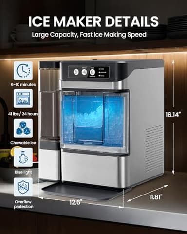 Walkmax Chewable Crunchable Countertop Nugget Ice Maker with 0.793 Gallon Tank，Large Capacity Ice Makers Countertop,41Lbs/24H, Self-Cleaning, One-Click Operation, Suitable for Party, Kitchen,Office - Image 3