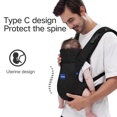 YEMKEZO Baby Carrier Newborn to Toddler,Newborn Carrier with Head Support, Cozy Baby Holder Carrier for Dad Mens (Summer-Black) - Image 2