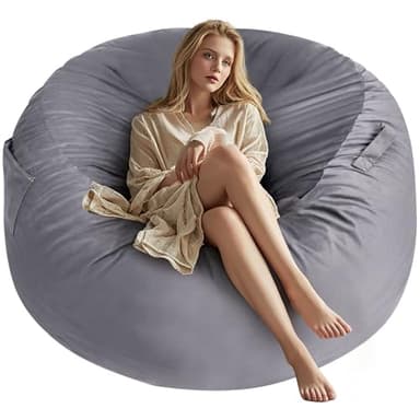 Sweetcrispy Bean Bag Chairs, 3Ft Bean Bags for Kids Teens, Large Beanbag Chair with Memory Foam Filled and Soft Removable Washable Cover, Comfy Sofa for Living Room Bedroom Dorm, Light Grey - Image 1