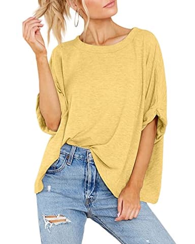 Women Oversized T-Shirt Summer Casual Short Sleeve Loose Tee Tops Yellow - Image 3