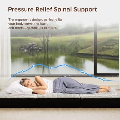 ROXGOX Memory Foam Trifold Mattress - Twin Portable Floor Bed 4 Inch, Foldable Mat with Washable Cover, Handle & Non-Slip Bottom, for RV, Travel, Camping, Yoga, 75"x38"x4" - Image 2