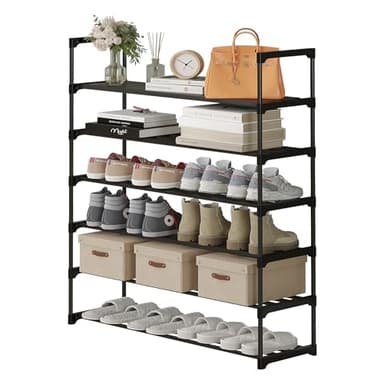 Calmootey 6-Tier Shoe Rack, Tall Large Capacity 30 Pairs Shoes Storage Organizer, Stackable Wide Shoe Shelf for Entryway, Hallway, Black - Image 5