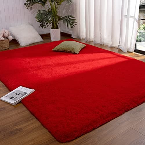 DETUM Red Rug 3x5 Feet - Fluffy Red Area Rugs for Bedroom Shaggy 3' X 5' Living Room Rug Soft Rugs for Kids Room Non-Slip Nursery Office Dorm Washable Carpets Home Decor - Image 1