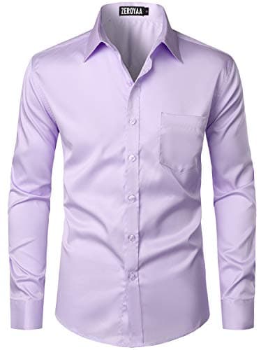 ZEROYAA Men's Urban Stylish Casual Business Slim Fit Long Sleeve Button Up Dress Shirt with Pocket ZLCL29 Lavender Small - Image 1