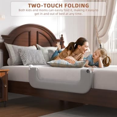 FigTime Bed Rail for Toddlers, Baby Bed Rail Guard for Kids, Toddler Bed Rails with Reinforced Anchor Fit, Height Adjustable & Foldable Bed Rail Guard for Twin, Full, Queen & King Beds (Grey, 32IN) - Image 2