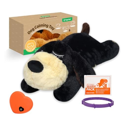 Trail Tail Dogs Calming Toy with Heartbeat, Dog Anxiety Relief Calming Aid,Anxiety Relief for Dogs Calming,Box Included a pet Calming Collars,48h Warm Pack,Plush Puppy Toy,Heartbeat Toy(Black) - Image 1