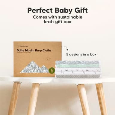 5-Pack Muslin Burp Cloths Baby Boy, Girl - Very Absorbent Baby Burp Cloth Rags, 8-Layers Viscose Derived from Bamboo Cotton Muslin Towel, Super Soft Spit Up Rags, No Shrink Washcloths (Nordic) - Image 9