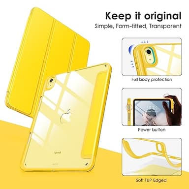 VIKESI Case for iPad (A16) 11-inch 2025 and iPad 10th Generation 10.9 Inch 2022, Clear Back and TPU Shockproof Frame Cover [Built-in Pencil Holder, Support Auto Sleep/Wake] - Yellow - Image 3