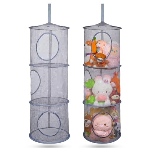 Basumee Stuffed Animals Net or Hammock 2 Pcs Stuffed Animals Storage Toy Net Hammock for Plushies Storage Organizer Mesh Kids Girls Room Decor, Gray, 3 Tiers - Image 1