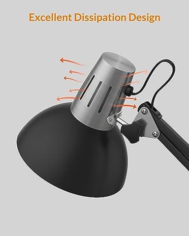 LEPOWER Metal Desk Lamp, Adjustable Goose Neck Architect Table Lamp with On/Off Switch, Swing Arm Desk Lamp with Clamp, Eye-Caring Reading Lamp for Bedroom, Study Room &Office (Black) - Image 7