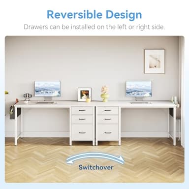 Casaottima 40" Small Computer Home Office Desk for Bedroom with Fabric Drawers & File Cabinet, Cloth Storage Bag and Hook, Writing Study Work Table for Small Space, White - Image 6