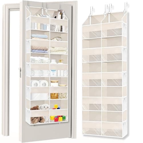 Over the Door Organizer 5 Tiers,Extra Large Behind Door Storage of 10 Compartments,80 lbs Weight Capacity Over the Door Storage, Door Hanging Organizer for Closet, Diaper Organizer, Beige - Image 1