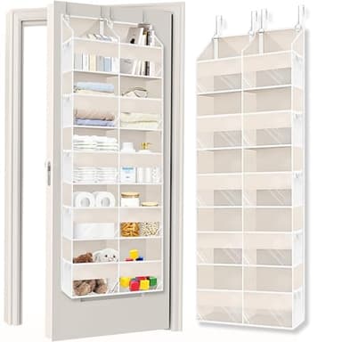 Over the Door Organizer 5 Tiers,Extra Large Behind Door Storage of 10 Compartments,80 lbs Weight Capacity Over the Door Storage, Door Hanging Organizer for Closet, Diaper Organizer, Beige - Image 1