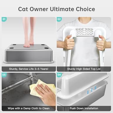 WoofiGo Stainless Steel Cat Litter Box with Lid, XL Metal Litter Box for Big Cats, Extra Large Litter Box with High Sides, Never Absorbs Odors, Non-Sticky, Easy Clean, Anti-Urine Leakage, with Scoop - Image 5