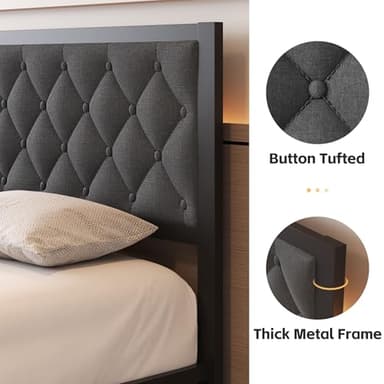 Fluest Queen Bed Frame with Headboard Linien Upholstered Bed Frame Platform,All Metal Slats Support Platform Bed Frame with Storage Space,Easy Assembly,Noise Free,No Box Spring Needed,Grey - Image 4