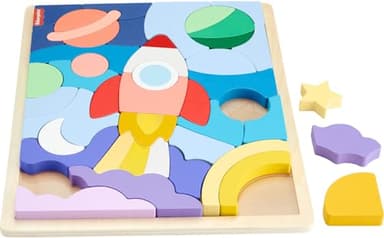 Fisher-Price Wood Preschool Toy Space Blocks Jigsaw Puzzle, 42 Wooden Pieces for Stacking & Sorting Play Kids Ages 3+ Years - Image 6