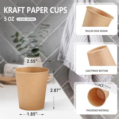 SIUQ 400 Pack 5 oz Kraft Paper Cups, Disposable Bathroom Cups, Mini Mouthwash Cups, Hot/Cold Beverage Drinking Cup for Home, Store, Travel, Events (Brown) - Image 2