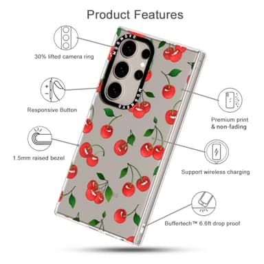 MOSNOVO Case for Samsung Galaxy S24 Ultra, [Buffertech 6.6ft Military-Grade Drop Protection] [Anti Peel Off Tech] Clear TPU Bumper Phone Case Cover Design - Cute Cherry - Image 6