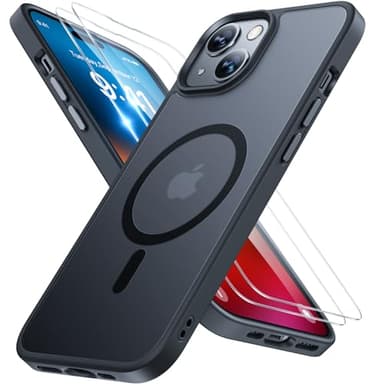 Miracase Magnetic for iPhone 15 Case (Compatible with MagSafe)（with 2X Screen Protectors） Military-Grade Protection, Anti-Fingerprint Translucent Matte Phone Cover for iPhone 15 6.1 inch, Black - Image 1