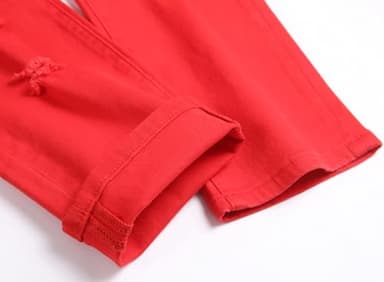 GHYYHG Men's Ripped Patch Elastic Jeans Fashion Slim Fit Regular Denim Pants(40,23831 Red White) - Image 9