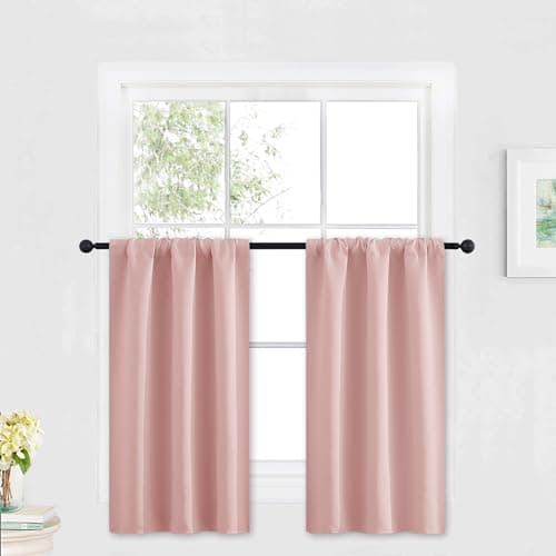 RYB HOME Small Curtains Blackout - Privacy Energy Efficiency Mini Curtains for Kids Bedroom RV Camper Windows Trailer Bathroom Kitchen Cabinet Window Tiers, W 29 x L 36, Peach Blush, 2 Panels - Image 1