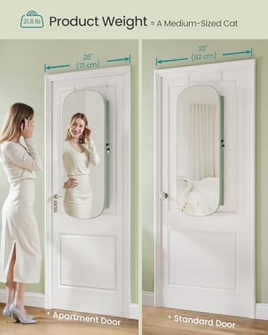 SONGMICS Jewelry Organizer, LED Jewelry Cabinet Wall/Door Mounted, Lockable Rounded Wide Mirror with Storage, Interior Mirror, 3.9 x 16.5 x 42.5 Inches, Laurel Green Surface with Cream White Lining - Image 7