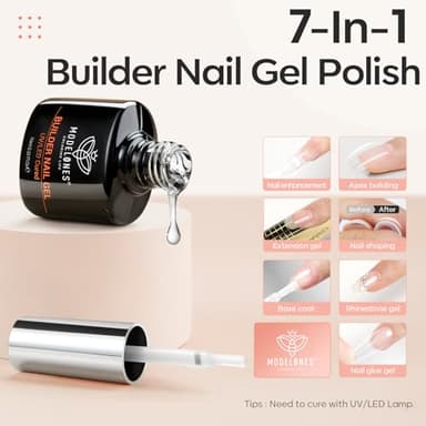 modelones Builder Nail Gel, 2 Pcs Clear Builder Nail Polish for Thickening Strengthener Apex Building Extension Rubber Base Gel Polish in a Bottle for DIY Home Salon Gifts 10ml LED Lamp Cured - Image 3