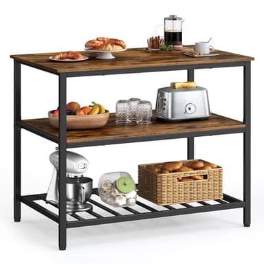 VASAGLE Kitchen Island with 3 Shelves, 39.4 Inches Width Kitchen Shelf with Large Worktop, Stable Steel Structure, Industrial, Easy to Assemble, Rustic Brown and Black UKKI005B01 - Image 1