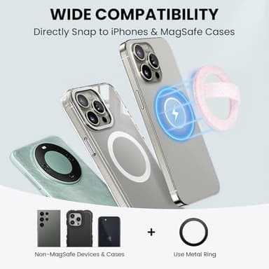 Magnetic Silicone Ring Grip Phone Holder, Loop Grip Phone Holder,Magnetic Phone Loop,Magsafe Phone Grip,Compatible with Magsafe for iPhone 16/15/14/13/12 Series (Pink Sparkle) - Image 4