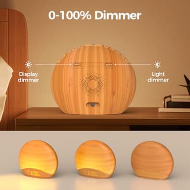 REACHER Natural Wood Grain Sound Machine Sunrise Alarm Clock，26 Nature Inspired Sleeping Sounds, 0-100% Dimmable Clock, Night Light,Brown/Pink/White Noise Sound Machine for Babys, Kids, Adults - Image 5