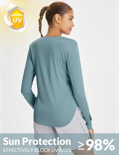 baleaf Women Sun Shirts UPF 50+ SPF UV Protection Rash Guard Long Sleeve Running Workout Athletic Tops Lightweight Soft Quick Dry Hiking Clothing Outdoor Heather Light Blue M - Image 2