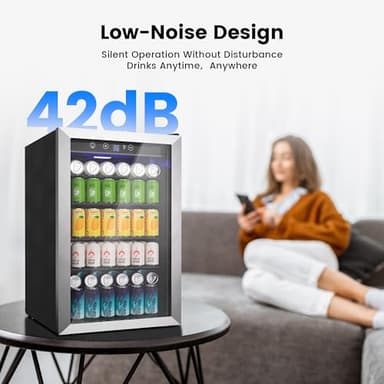 Feelfunn 4.5 Cu.Ft Beverage Refrigerator Cooler - 145 Can Mini Fridge Glass Door for Soda Beer Wine, Small Refrigerator for Bedroom Office Home Bar, 4 Adjustable Shelves, Silver - Image 5