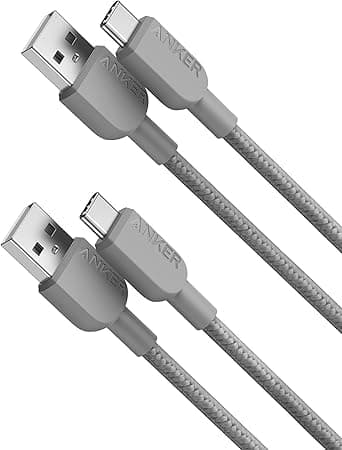 USB-A to USB-C Cable (3 ft, Braided) Silver 2Pack - Image 1