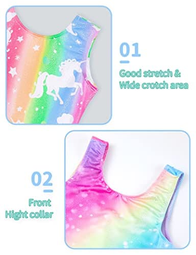 Nymphperi Girls Gymnastics Leottards Size 5-6 Years Old Shiny Unicorn Biketards Sparkle Soft Rainbow Blue Unitards for Children Party - Image 3