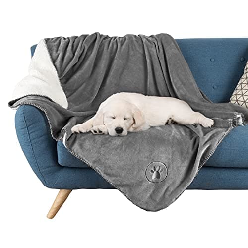Waterproof Pet Blanket - 50x60-Inch Reversible Sherpa Fleece Throw Protects Couches, Cars, and Beds from Spills, Stains, and Fur by PETMAKER (Gray) - Image 1