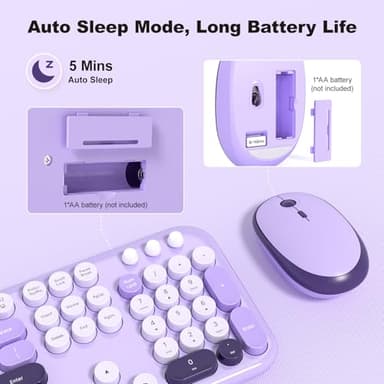 KNOWSQT Wireless Keyboard and Mouse Combo - Lovely Violet Rainbow Full-Sized Typewriter Colorful Keyboards, Round Keycap USB Plug Play Retro Cute Keyboards for Windows, Laptop, PC, Desktop, Computer - Image 3