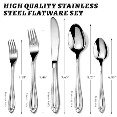 TIVOLI Silverware Set for 6, 30 Piece Heavy Duty Stainless Steel Flatware Utensils Cutlery Set Including Steak Knife Fork and Spoon, Dishwasher Safe, Gift Package for Wedding Housewarming (Silver) - Image 2