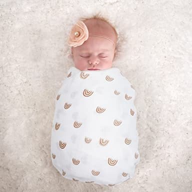 david's kids 4 Pack Baby Muslin Swaddle Blankets, 100% Cotton and Ultra Soft Breathable Receiving Blanket Wrap for Boys Girls, New Born Essentials, Large 47 x 47 inches, Rainbow/Wave - Image 3